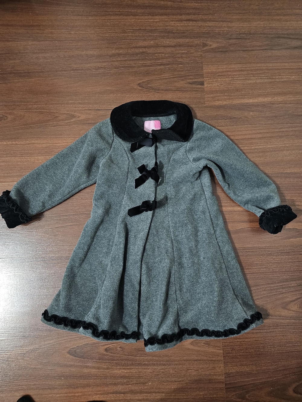 Good Lad Grey Coat with Black Trim and Bow Accents